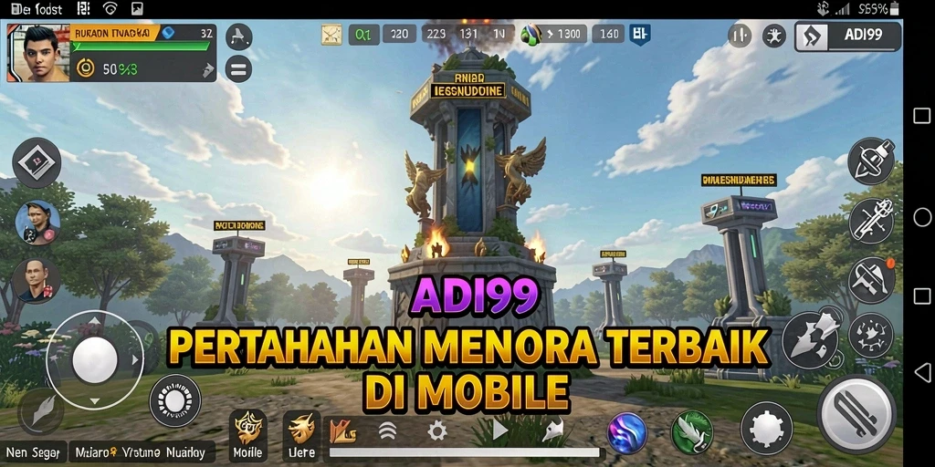Tampilan gameplay <strong>ADI99</strong> yang intens dalam pertahanan menara.