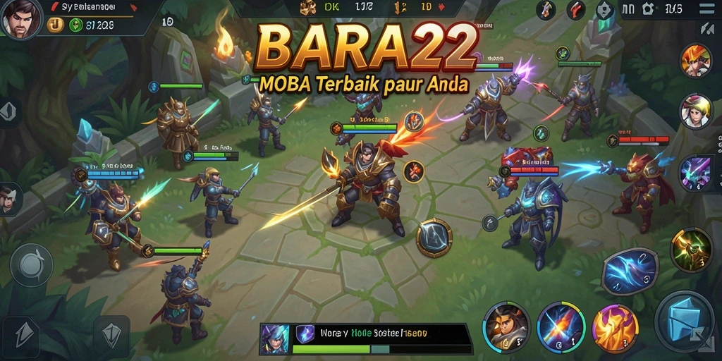 Screenshot gameplay BARA22 menunjukkan pertempuran seru antara tim di arena.