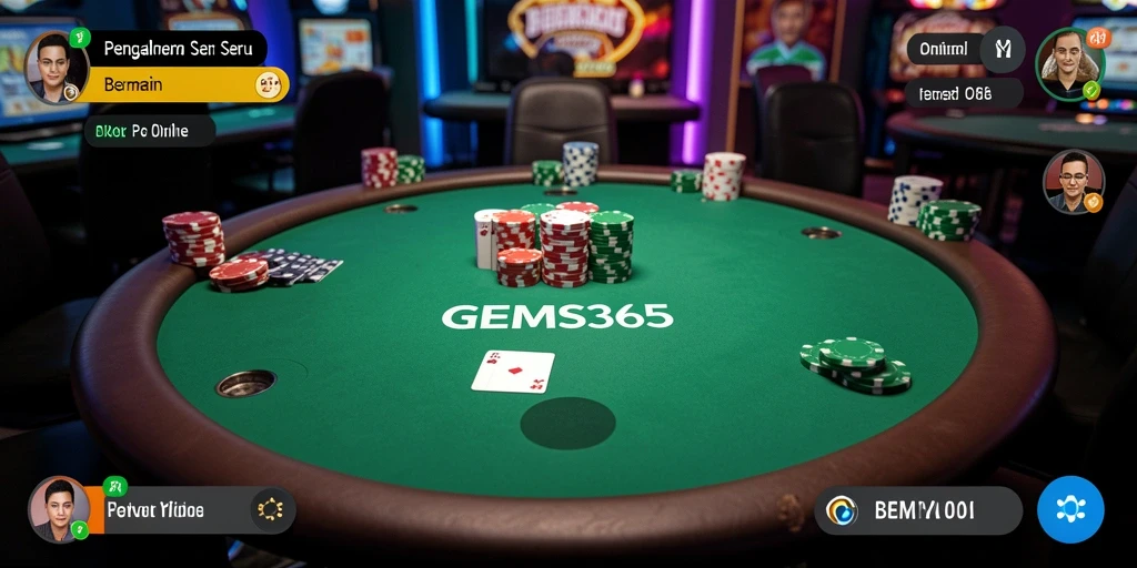 Tangkapan layar menunjukkan pemain poker sedang berkompetisi di GEMS365.