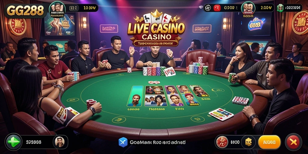 Screenshot gameplay GG288 menampilkan suasana Live Casino yang menarik.