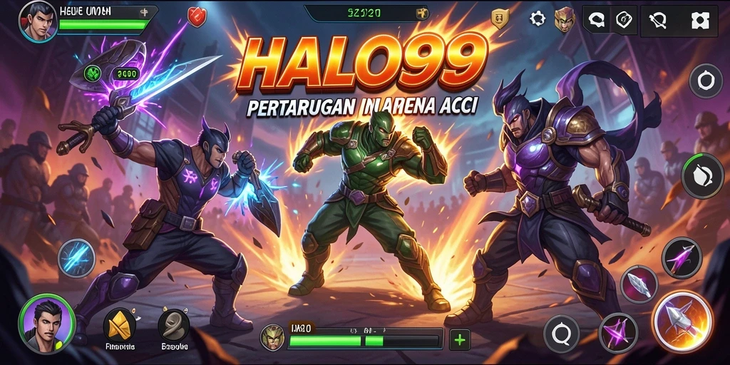 Screenshot gameplay HALO99 yang menampilkan pertarungan intens dan karakter unik.