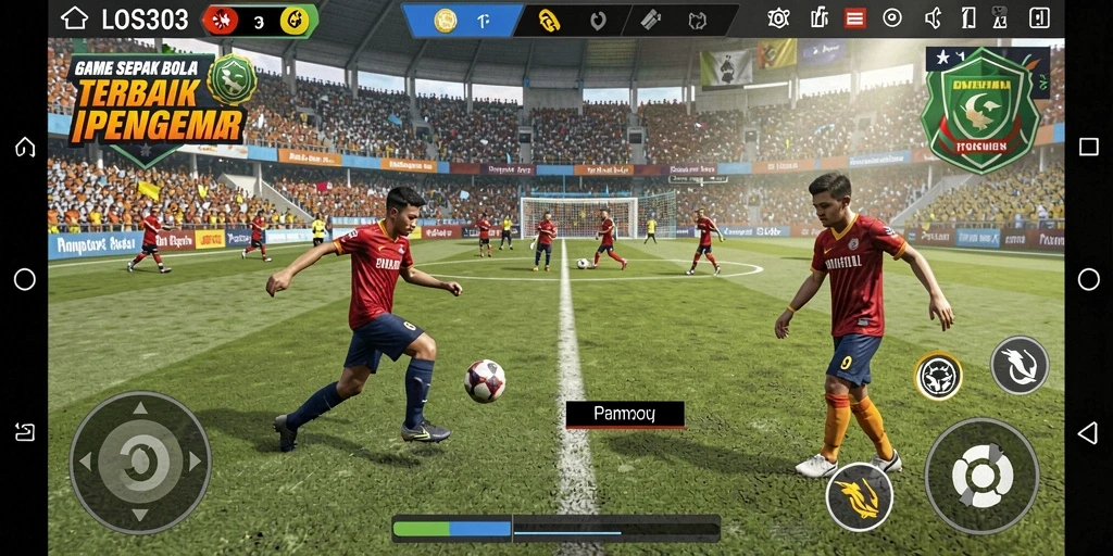 Tangkapan layar menunjukkan momen seru pertandingan sepak bola dalam LOS303.