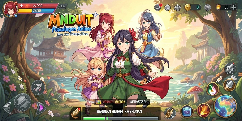 Screenshot menampilkan aksi seru karakter anime dalam MNDUIT.