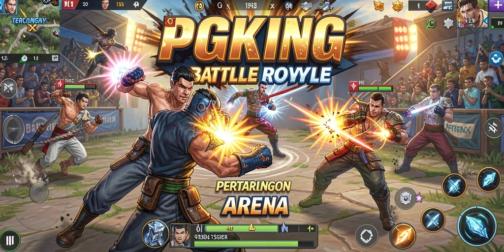 Screenshot PGKING menunjukkan aksi intens dalam pertempuran Battle Royale.