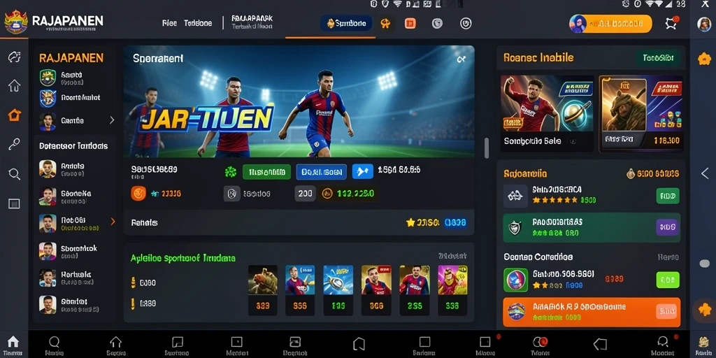 Screenshot RAJAPANEN menampilkan antarmuka aplikasi Sportsbook yang menarik.