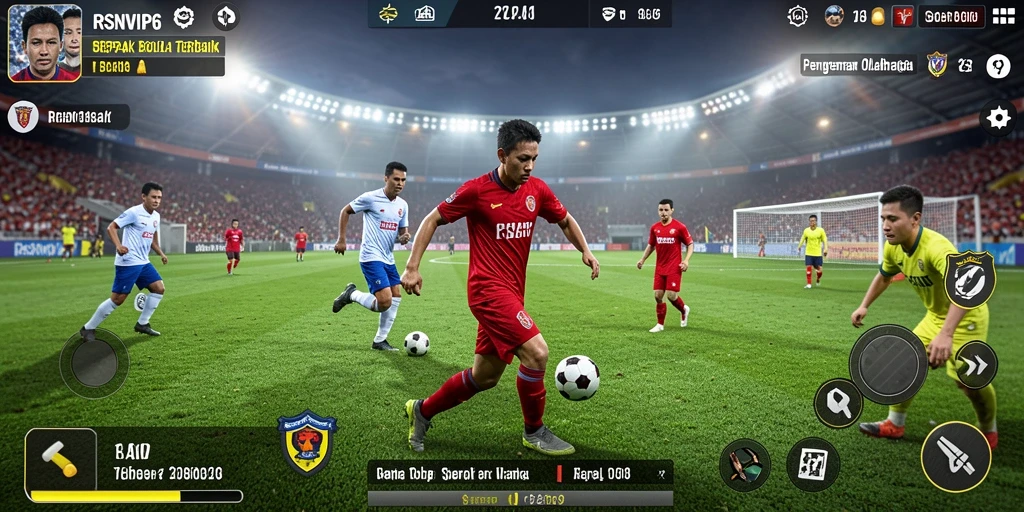 Screenshot RSNVIP6 menampilkan aksi seru di lapangan sepak bola.