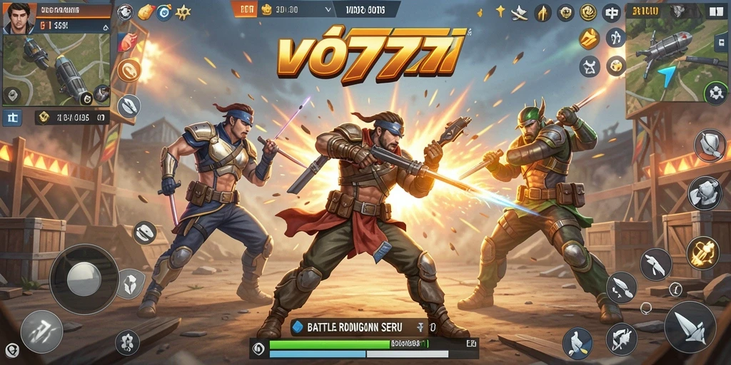 Menampilkan pertempuran intens dalam VO777 Battle Royale.