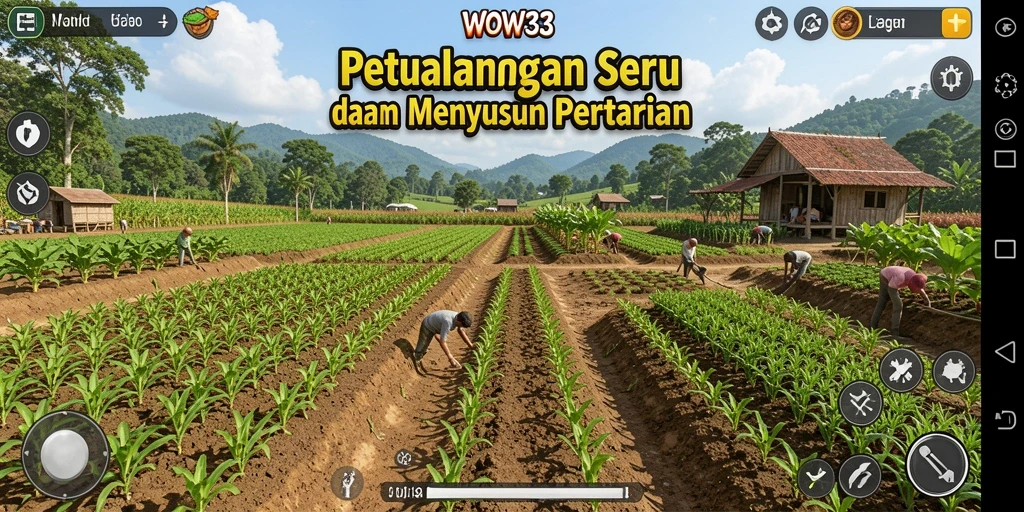 Screenshot gameplay WOW33 menampilkan proses bertani yang seru.